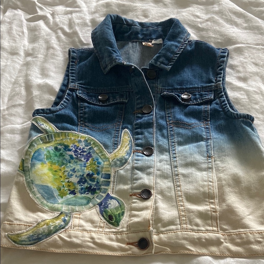 Kids Denim Vest with Turtle Design